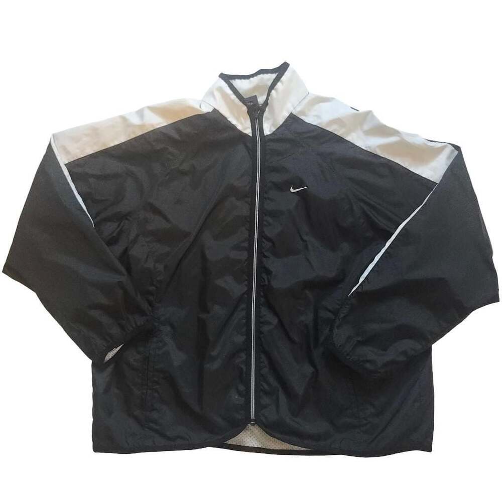 Vintage Nike 90s Full Zip Windbreaker Jacket Black White Mesh Lined Youth L 12-1
